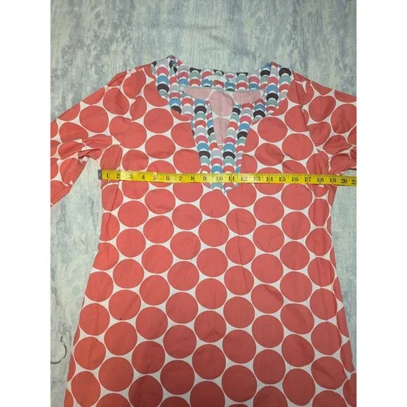 Women's Boden Geometric Blue Orange 3/4 Sleeve Cotton Beach Kaftan Tunic Size 10 - Picture 2 of 13